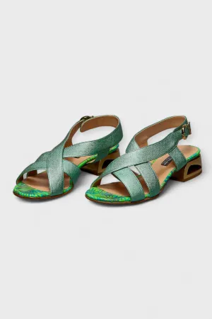 Celestia Green Leather Slingback Sandals