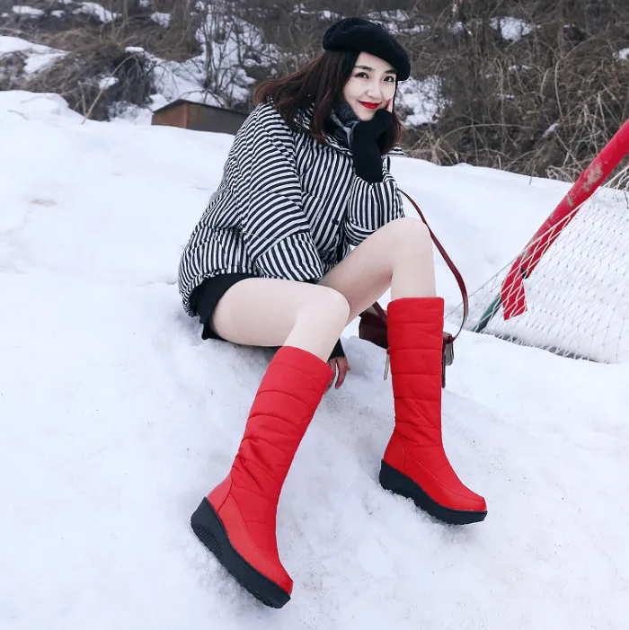 Flat Round Toe Knee High Snow Boots
