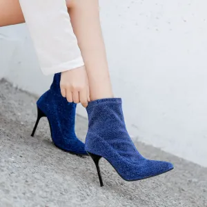 High Heel Pointed Toe Suede Ankle Boots
