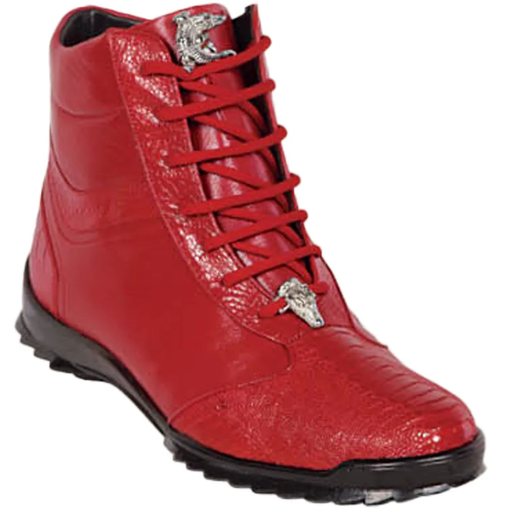 Los Altos Red Ostrich Leg High-Top Sneakers
