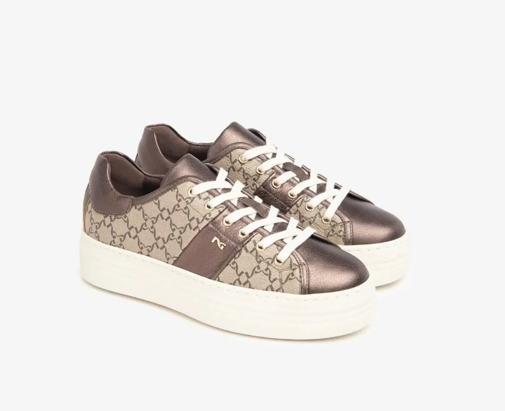 NeroGiardini bronze platform monogram sneaker