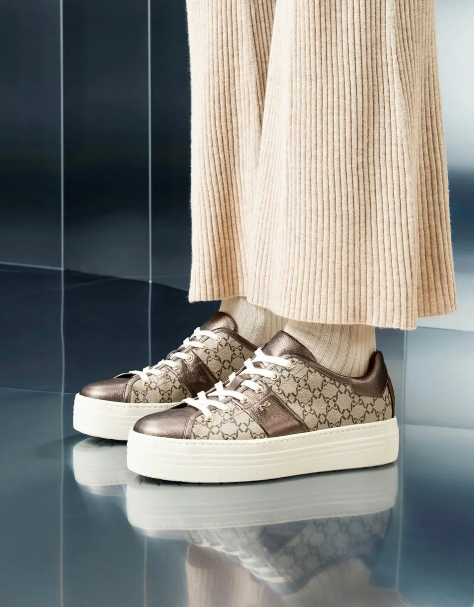 NeroGiardini bronze platform monogram sneaker