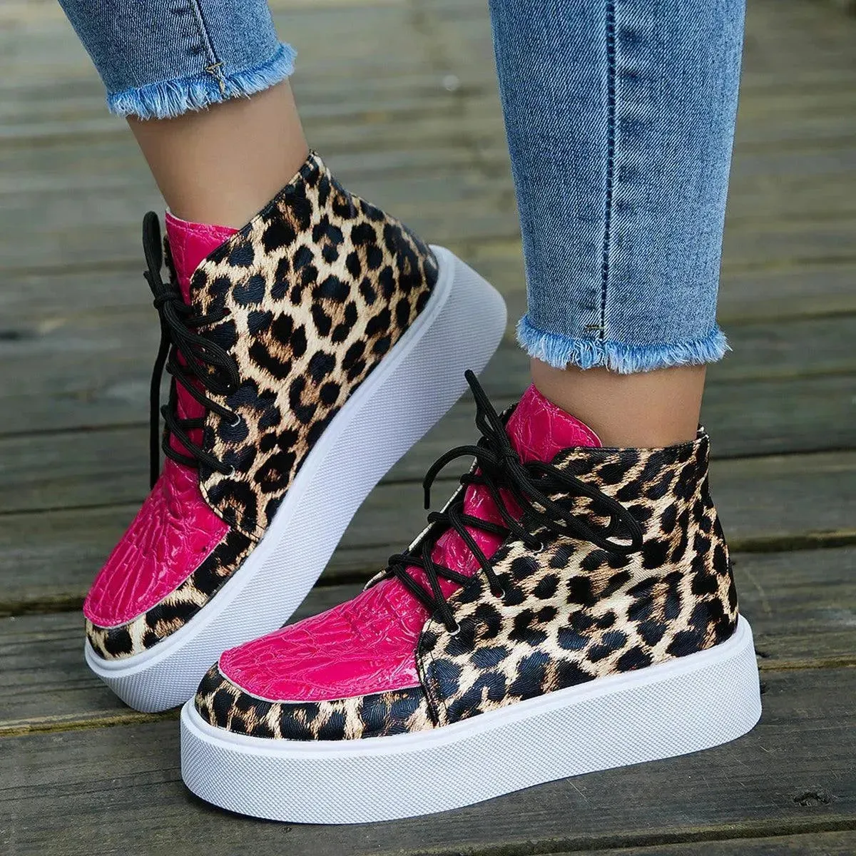 PU Leather Leopard Platform Sneakers