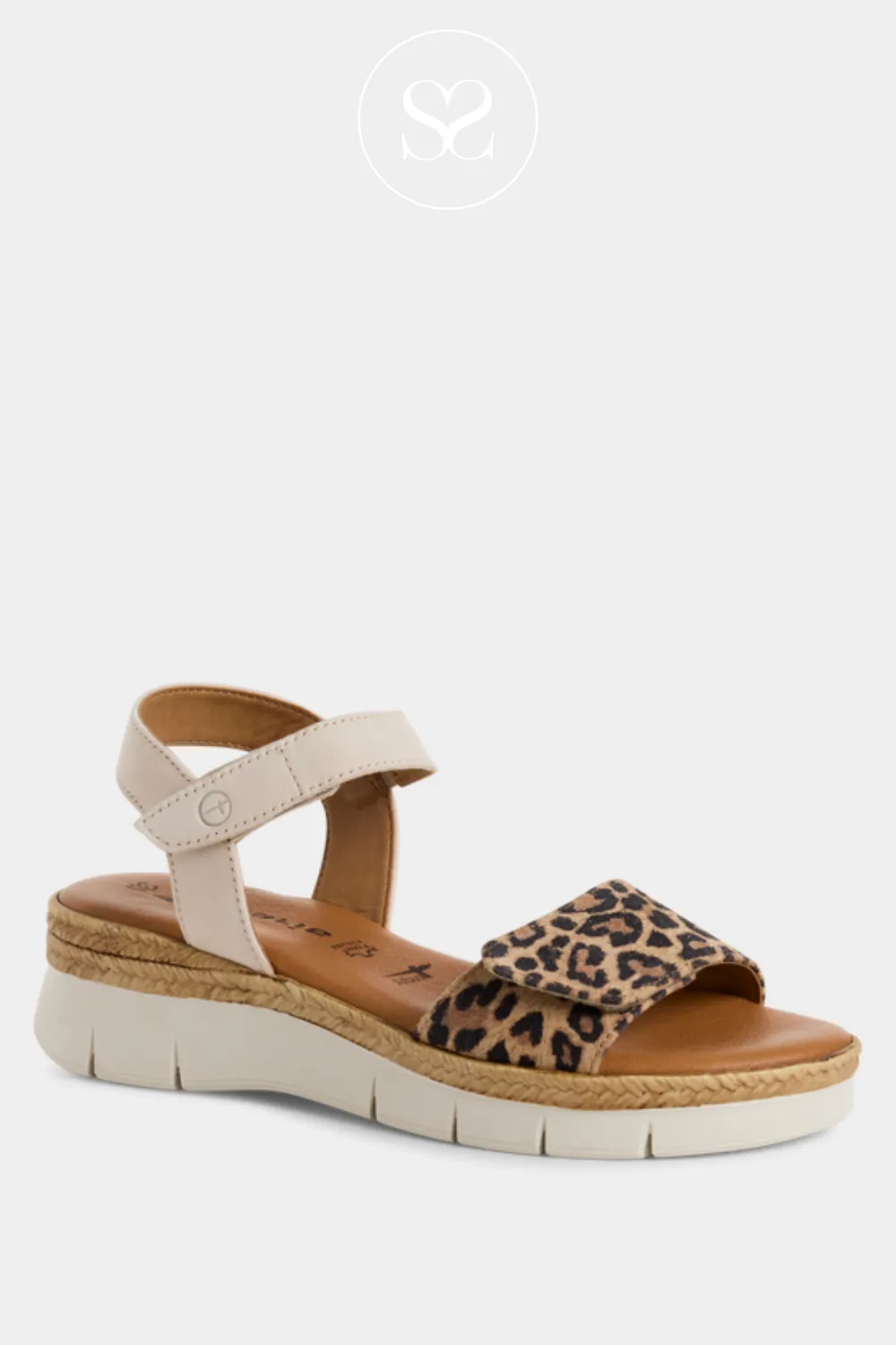 TAMARIS 1-28220-44 LEATHER LEOPARD/IVORY WEDGE SANDALS