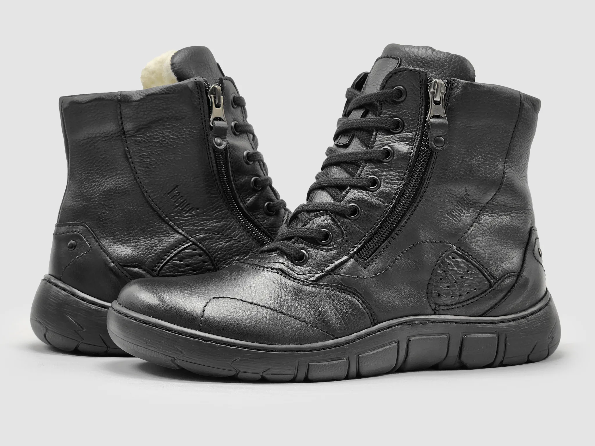 Women's Original Thick Wool-Lined Zip-Up Leather Boots - Black